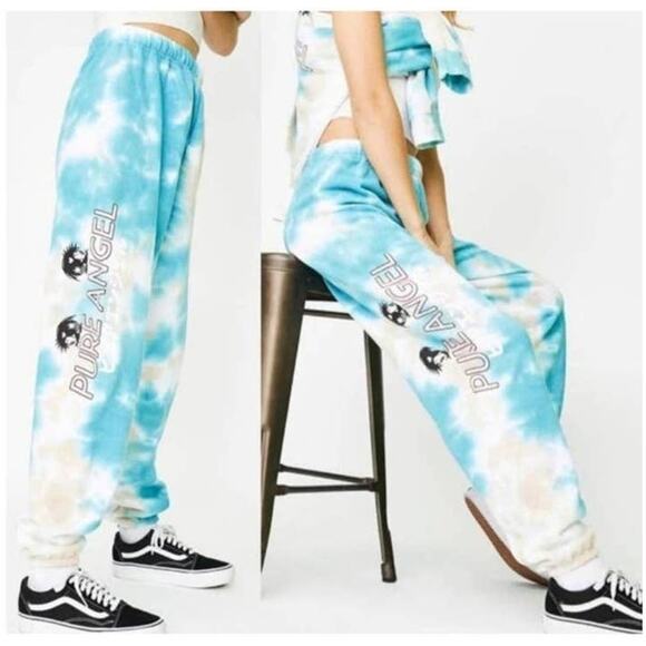 BSR By Samii Ryan Pure angel blue tan tie-dye sweatpants drawstring Size S - Picture 1 of 5